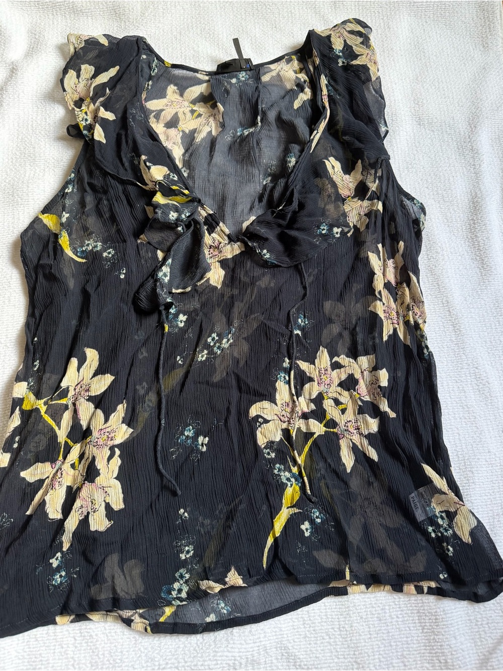 PAIGE Black Floral Ruffle V-Neck Camisole